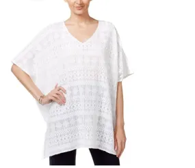 Alfani Women's V-Neck Lace Dolman Sleeves Poncho Top, Bright White, M