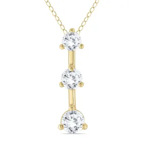 1 Ctw Vertical Three Stone Natural Diamond Pendant In 14K Yellow Gold