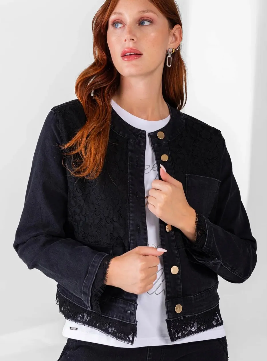 1160482 Black Jean Jacket/Lace Insert