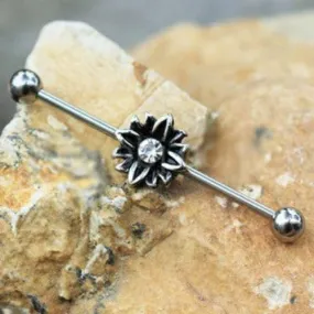 316L Stainless Steel Black Flower Industrial Barbell