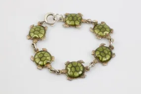 5.5" 925 Silver Turtle Green Enamel Bracelet (12.08g.)