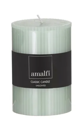 AMALFI RIBBED UNSCENTED PILLAR CANDLE - CELADON