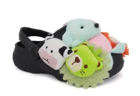 AVA02 - BLACK KIDS STUFFED ANIMAL SANDALS