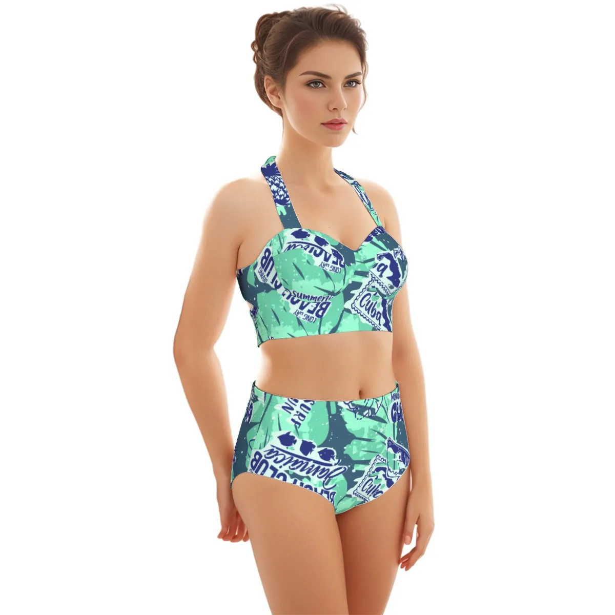 Beach Club Women's Swimsuit Set With Halter