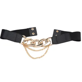 Dance America B005 Silver or Gold 3 Link Black Elastic Belt with Small Chain Drape Accent in Stock