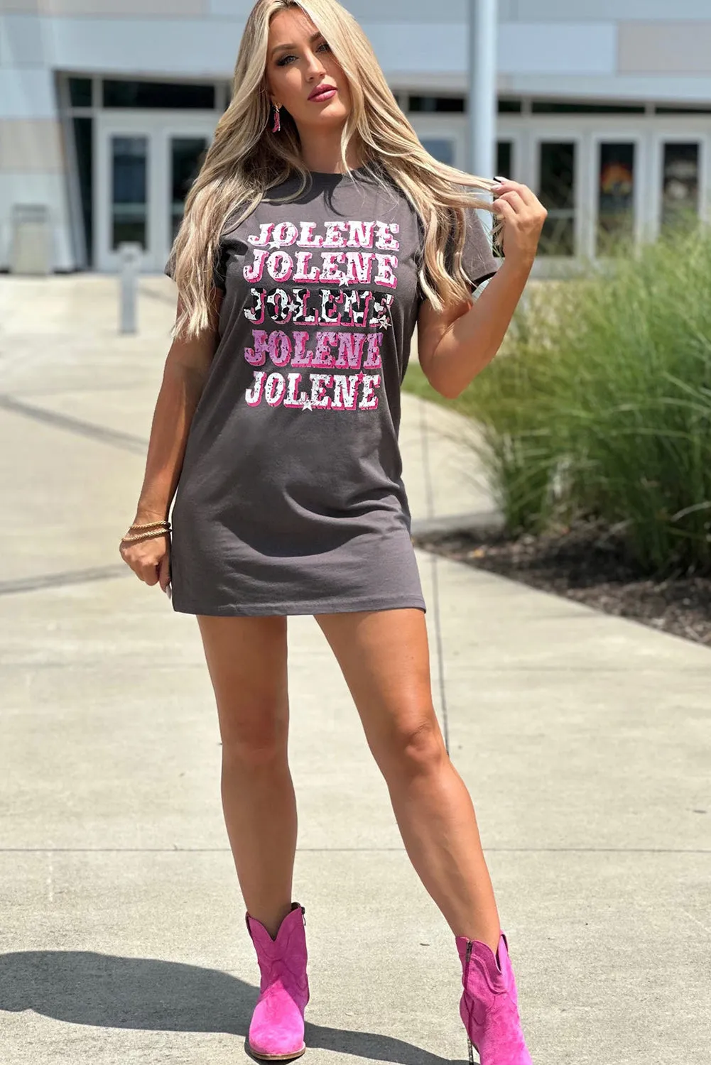 Dark Grey JOLENE Graphic Crewneck Long Tunic