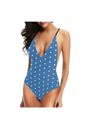 Patriotic Star Sexy Lacing Backless One-Piece Swimsuit (Model S10)