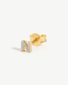 Pave Initial Single Stud Earring - Initial N | 18ct Gold Plated Vermeil/Cubic Zirconia