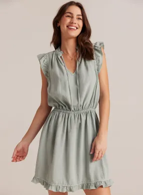 Ruffle Sleeve Mini Dress - Oasis Green