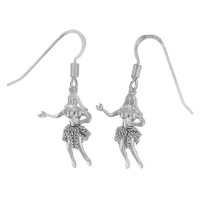 Sterling Silver Hula Girl Chain Skirt Dangle Earrings