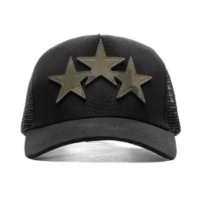 Three Star Trucker Hat - Black/Camo